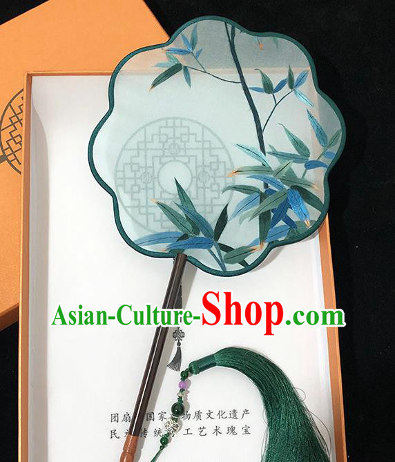 China Traditional Hanfu Fan Silk Fan Classical Dance Fan Handmade Embroidered Bamboo Leaf Palace Fan
