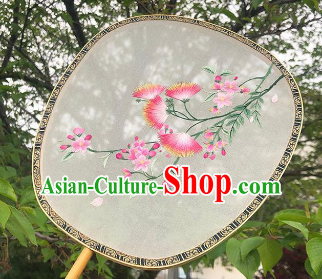 China Handmade Embroidered Albizia Flowers Palace Fan Classical Dance Hanfu Fan Traditional Silk Fan