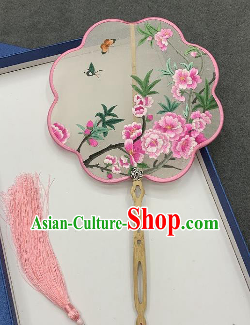 China Classical Hanfu Fan Handmade Embroidered Begonia Palace Fan Traditional Double Side Embroidery Silk Fan