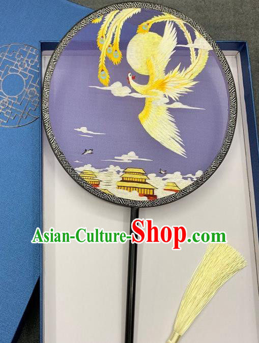 China Classical Hanfu Fan Traditional Double Side Embroidery Lilac Silk Fan Handmade Embroidered Phoenix Palace Fan