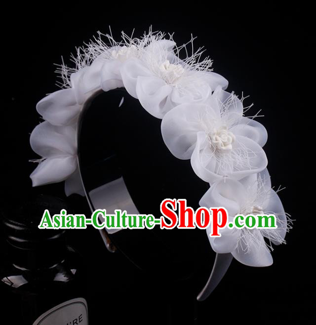 French Bride White Roses Hair Clasp Hair Accessories Elegant Wedding Headband