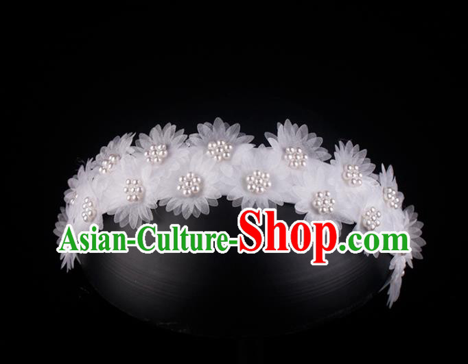 French Elegant Hair Accessories Wedding Pearls Headband Bride White Silk Daisy Hair Clasp