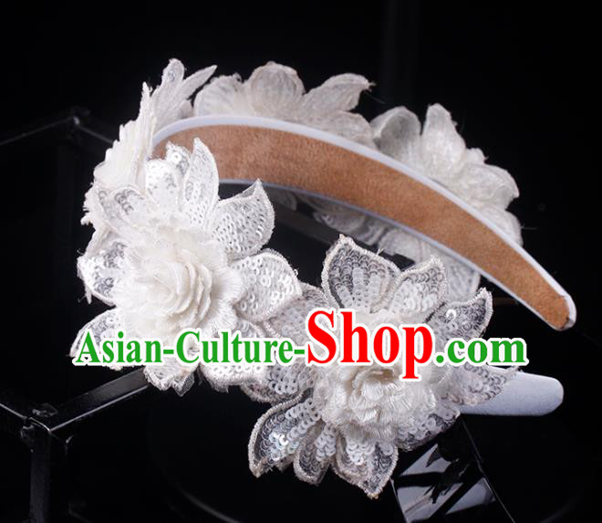 French Bride White Lace Rose Hair Clasp Wedding Princess Headband Elegant Hair Accessories