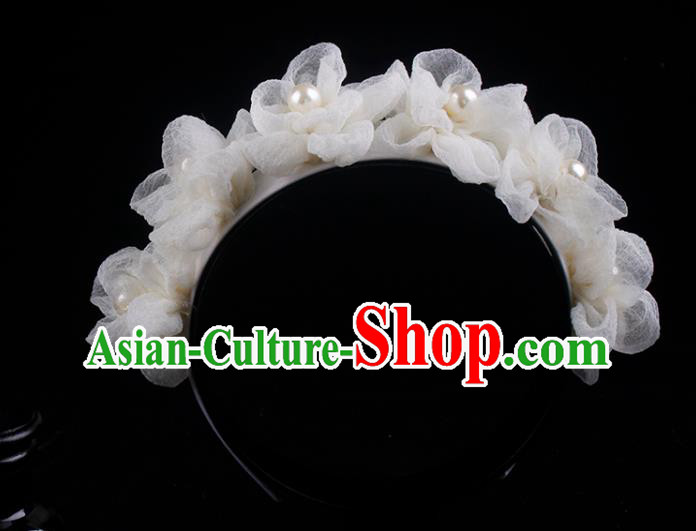 French Elegant Hair Accessories Wedding Princess Headband Bride Beige Silk Flowers Hair Clasp