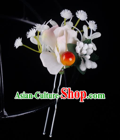 Top Grade Classical Silk Flower Hairpin Wedding Bride Hair Accessories Handmade Hair Stick