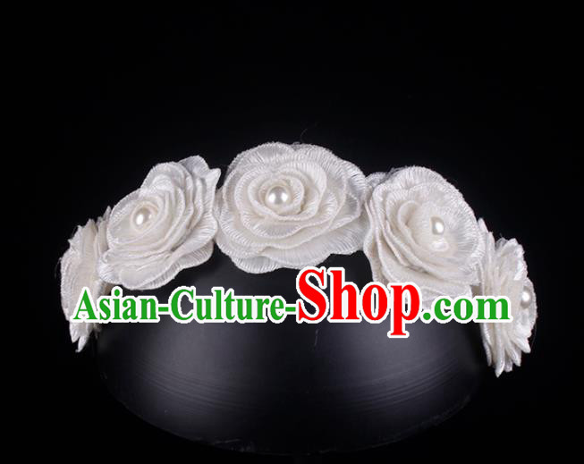 French Court Bride White Rose Hair Clasp Elegant Wedding Headband Hair Accessories