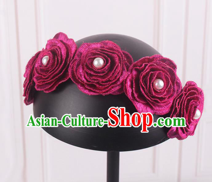 French Elegant Wedding Headband Hair Accessories Court Bride Rosy Rose Hair Clasp
