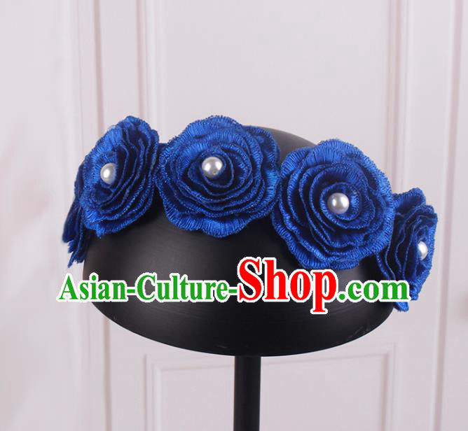 French Hair Accessories Court Bride Royalblue Rose Hair Clasp Elegant Wedding Headband