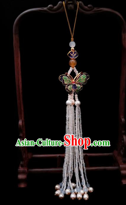 Handmade China Pearls Tassel Brooch Pendant Accessories Classical Cheongsam Enamel Butterfly Breastpin Jewelry