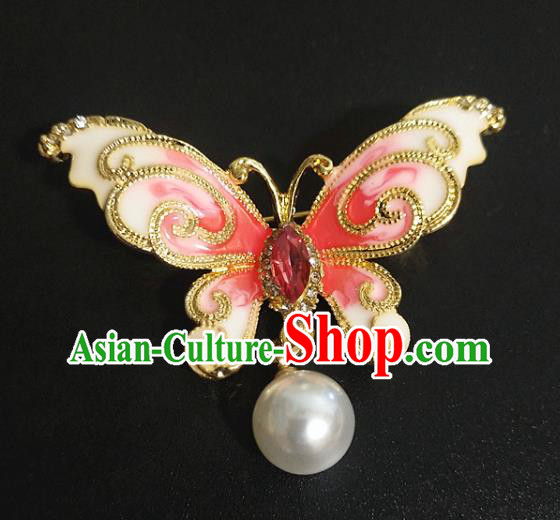 Top Baroque Enamel Pink Butterfly Brooch Court Jewelry Accessories Red Crystal Breastpin