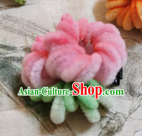China Traditional Hanfu Hair Accessories Ancient Princess Hairpin Handmade Pink Velvet Chrysanthemum Hair Stick