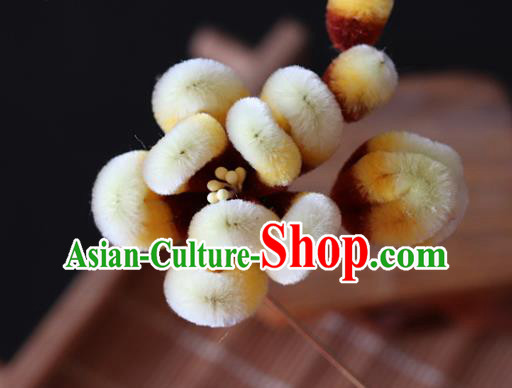 China Handmade Yellow Velvet Plum Blossom Hair Stick Traditional Ancient Hanfu Flowers Hairpin