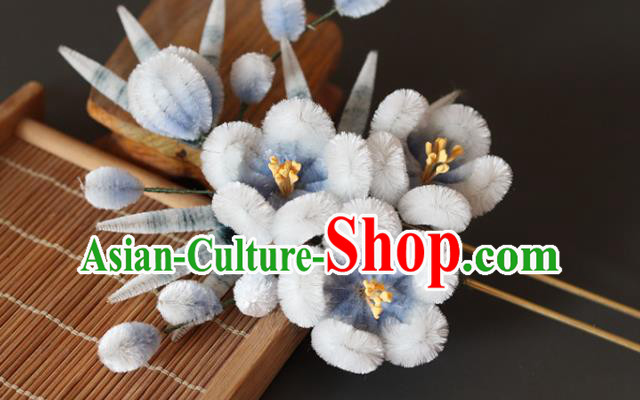 China Handmade Blue Velvet Plum Bamboo Hair Stick Traditional Ancient Princess Hanfu Hairpin