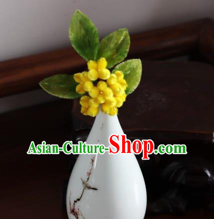 Handmade China Velvet Osmanthus Hair Accessories Traditional Ancient Hanfu Yellow Flowers Hairpin