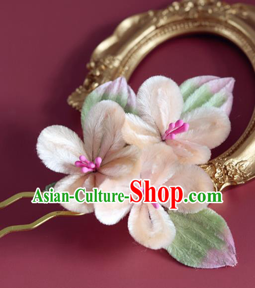 Handmade China Traditional Hanfu Hair Accessories Ancient Champagne Velvet Flowers Hairpin