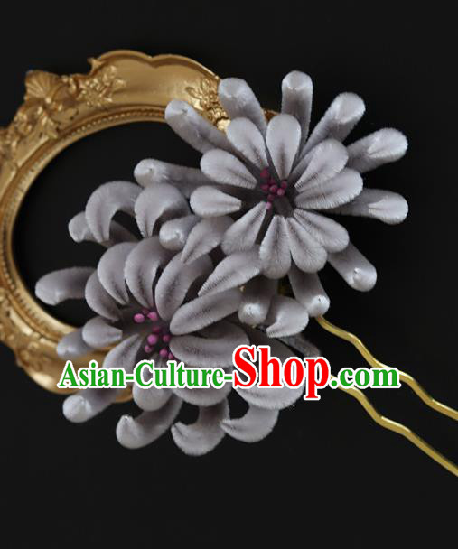 Handmade China Traditional Hanfu Flowers Hair Accessories Ancient Grey Velvet Chrysanthemum Hairpin