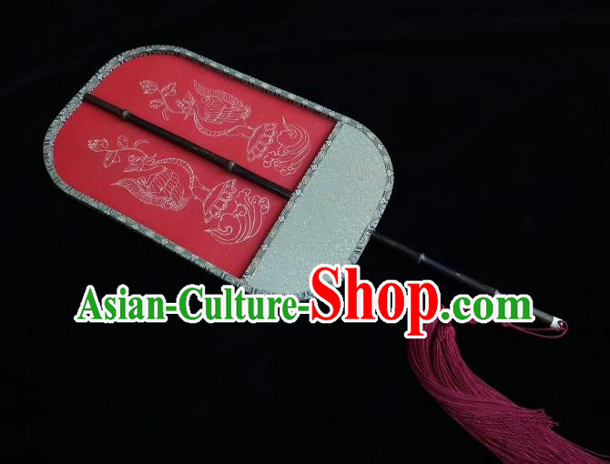 China Traditional Red Silk Palace Fan Hand Painting Fan Tang Dynasty Princess Fans