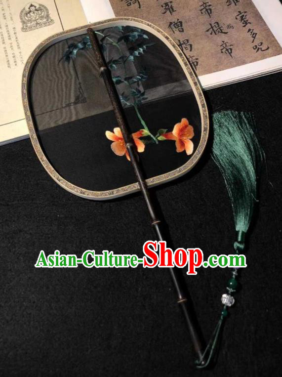 China Traditional Black Silk Palace Fan Embroidered Fan Song Dynasty Palace Lady Fans