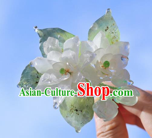 China Classical Hanfu White Gardenia Hairpin Traditional Ancient Ming Dynasty Princess Hair Stick