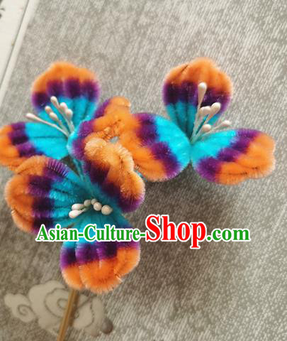 China Handmade Hair Stick Traditional Hanfu Hair Accessories Classical Velvet Flowers Hairpin