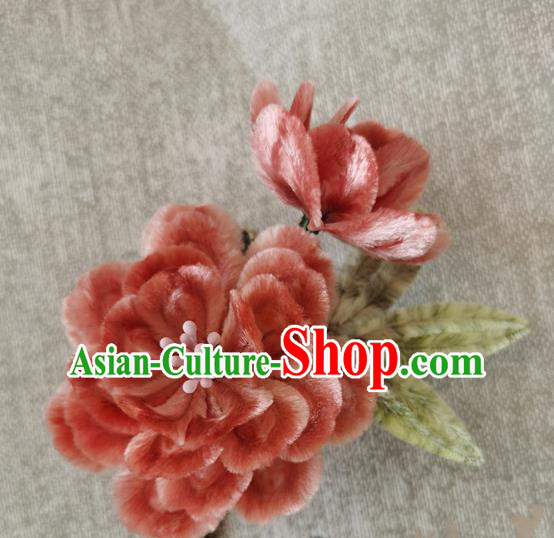China Classical Flowers Hair Stick Traditional Ancient Princess Velvet Peach Blossom Hairpin