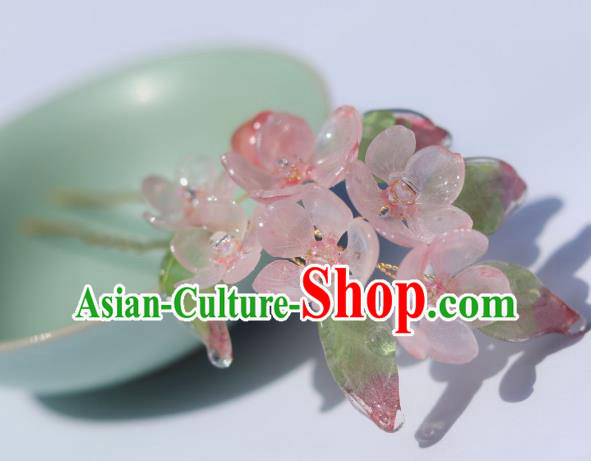 China Classical Hanfu Peach Blossom Hairpin Traditional Ancient Ming Dynasty Flowers Hair Stick