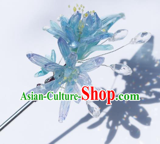 China Classical Hanfu Blue Epiphyllum Hairpin Traditional Ming Dynasty Princess Hair Stick