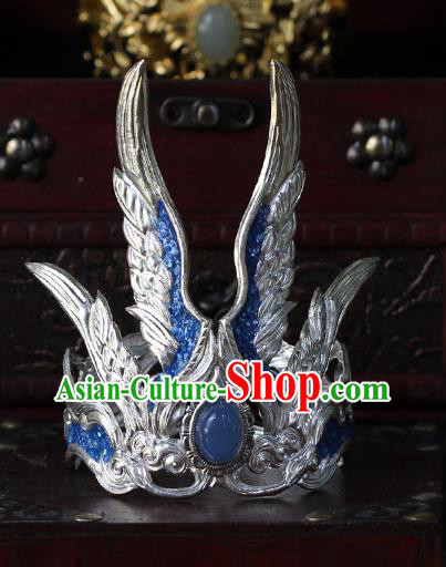 China Traditional Hanfu Hairdo Crown Ancient Swordsman Argent Wings Hair Accessories