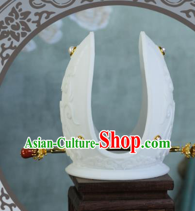 China Ancient Imperial Consort White Hair Crown and Golden Hairpin Traditional Song Dynasty Court Hair Accessories