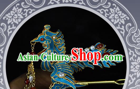 China Ancient Empress Pearls Phoenix Hairpin Traditional Qing Dynasty Tassel Hair Stick