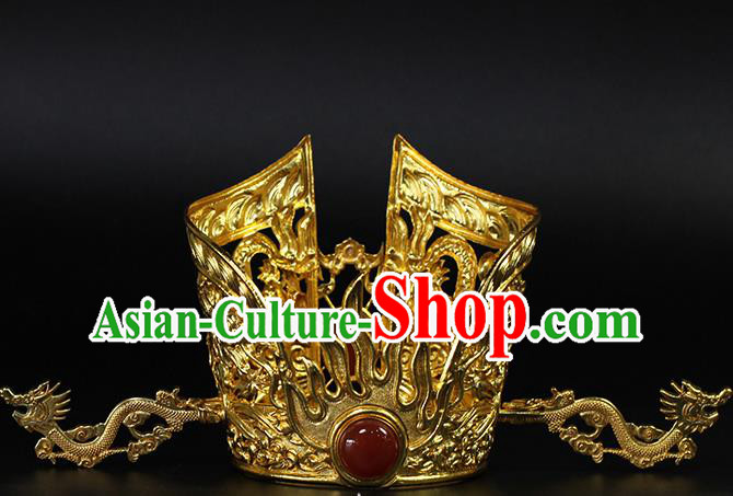 China Ancient Emperor Hair Accessories Traditional Hanfu Golden Hairdo Crown and Hairpins