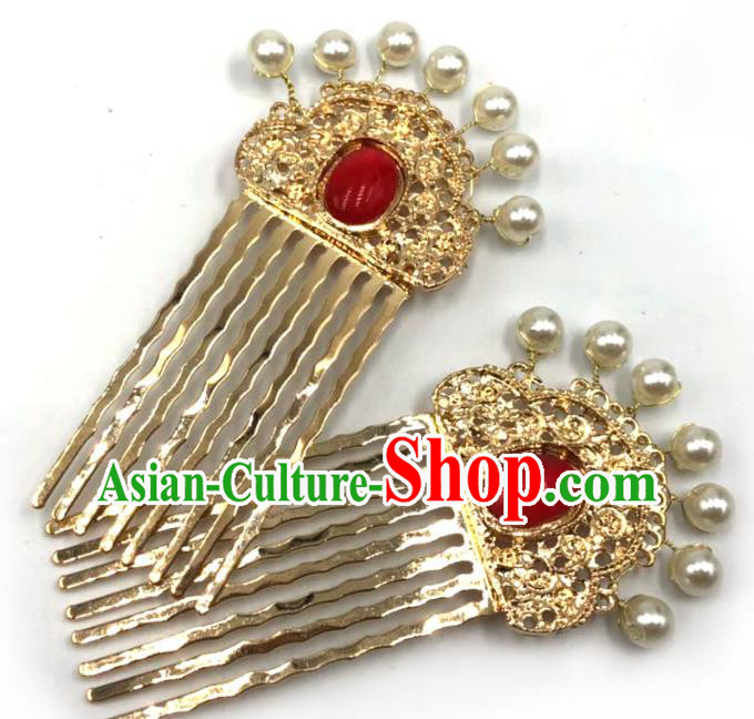 China Ancient Princess Golden Hair Combs Ming Dynasty Hairpin Traditional Hanfu Hair Accessories