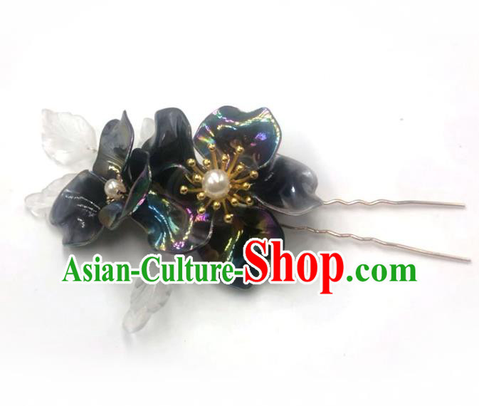 China Ming Dynasty Hairpin Traditional Hanfu Hair Accessories Ancient Princess Black Flowers Hair Stick