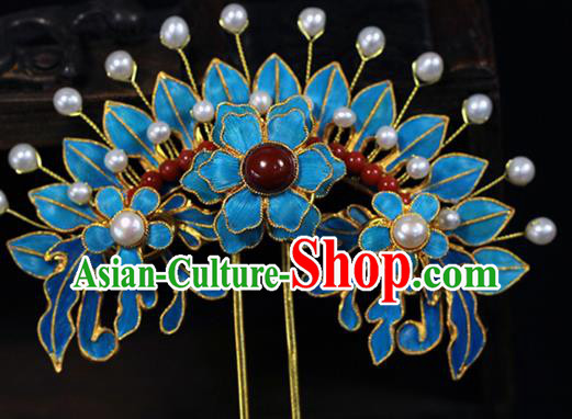 China Traditional Qing Dynasty Palace Pearls Hair Stick Ancient Queen Agate Hairpin