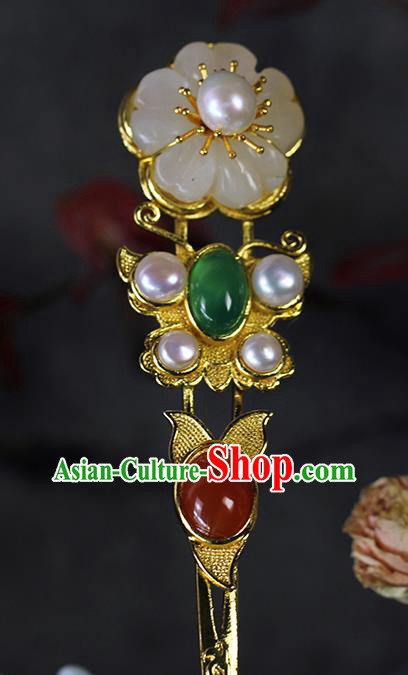 China Ancient Empress Hair Accessories Traditional Qing Dynasty Court Golden Butterfly Gems Hairpin
