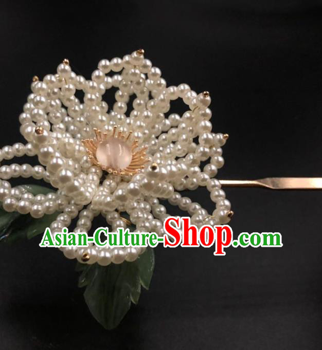 China Traditional Ming Dynasty Pearls Peony Hair Stick Ancient Princess Hanfu Hairpin