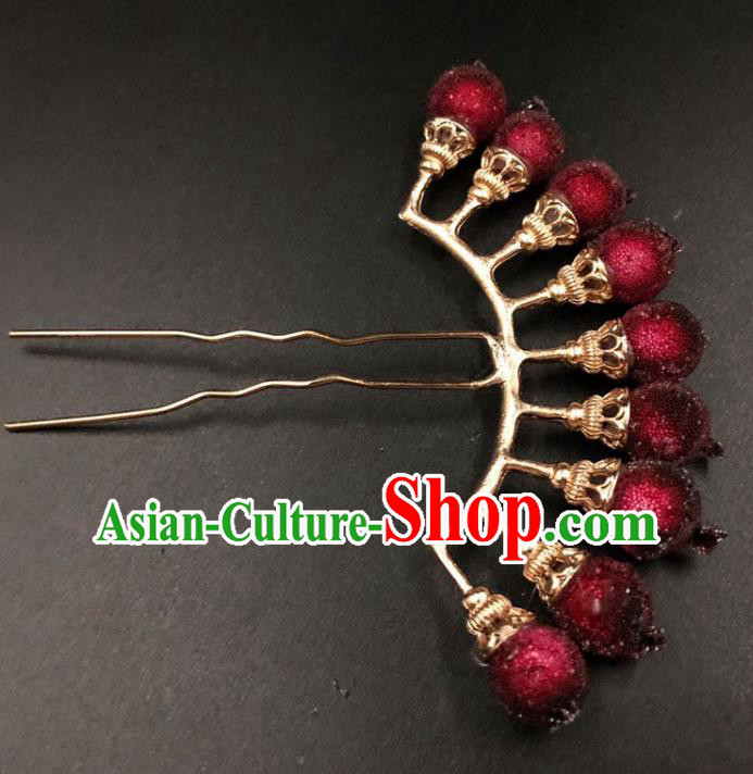China Ancient Palace Lady Red Berry Hairpin Traditional Hanfu Hair Accessories Ming Dynasty Hair Stick