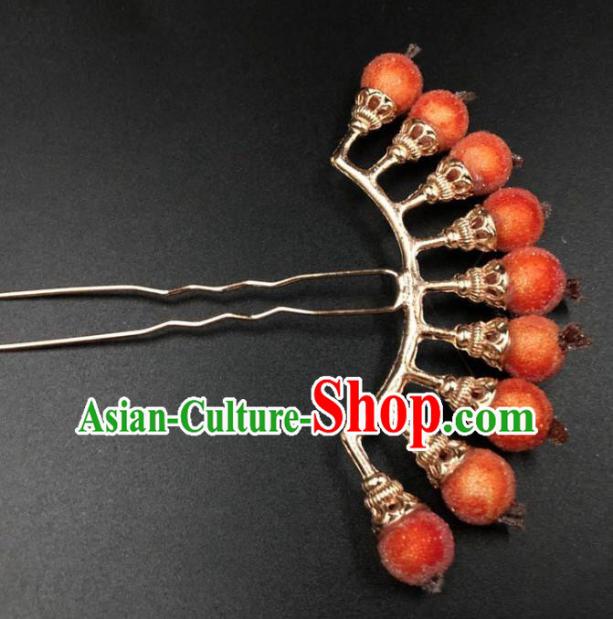 China Traditional Hanfu Hair Accessories Ming Dynasty Hair Stick Ancient Palace Lady Orange Berry Hairpin
