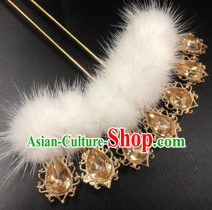 China Ming Dynasty Princess Yellow Zircon Hair Stick Traditional Hair Accessories Ancient Hanfu Hairpin