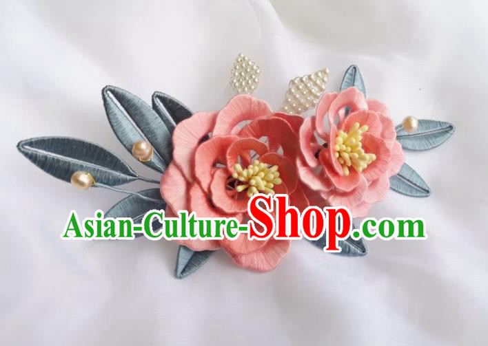 China Ming Dynasty Pink Silk Peony Hairpin Traditional Hanfu Hair Accessories Ancient Princess Flowers Hair Stick