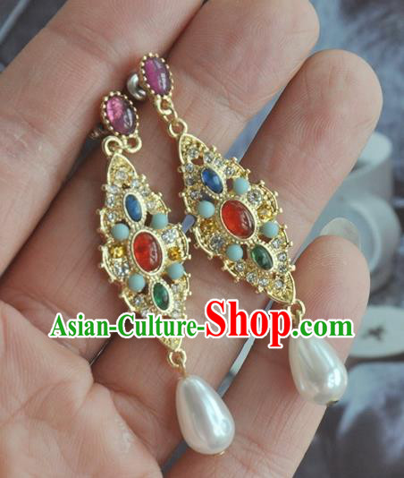 Chinese Classical Cheongsam Gems Fan Ear Accessories Traditional Court Crystal Earrings