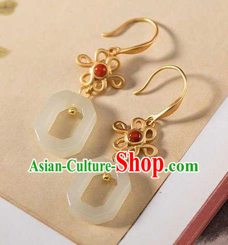 Handmade Chinese National Jade Ring Ear Accessories Traditional Cheongsam Agate Earrings