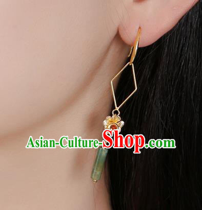 Chinese Classical Golden Flower Ear Accessories Traditional Cheongsam National Jade Earrings