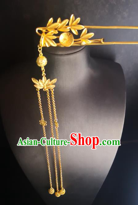 China Classical Wedding Hair Stick Traditional Hair Accessories Handmade Golden Tassel Bamboo Hairpin