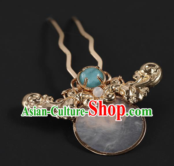 China Traditional Hanfu Golden Hair Stick Ancient Ming Dynasty Princess Shell Hairpin