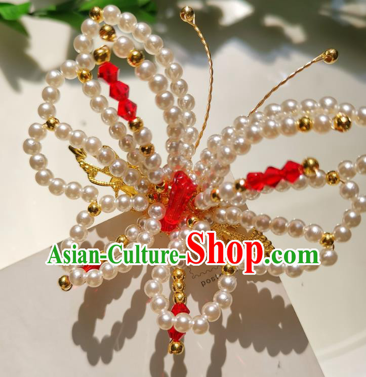 China Traditional Hanfu Beads Butterfly Hair Stick Ancient Ming Dynasty Princess Hairpin Accessories