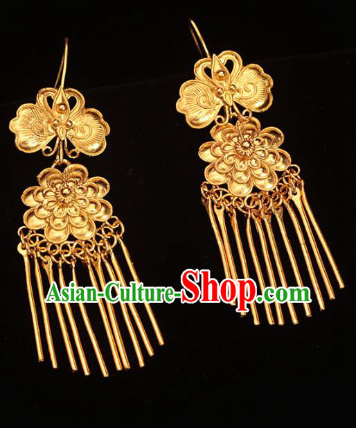 Chinese Ancient Court Woman Ear Accessories Traditional Ming Dynasty Golden Peony Butterfly Earrings