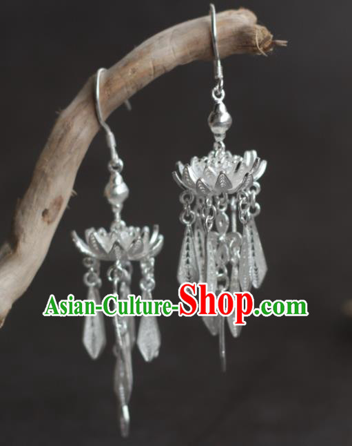 Chinese Ancient Princess Argent Ear Accessories Traditional Ming Dynasty Court Lotus Earrings