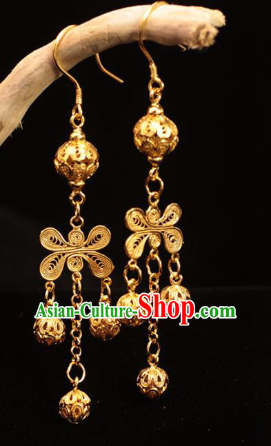 Chinese Ancient Court Tassel Ear Accessories Traditional Ming Dynasty Golden Butterfly Earrings