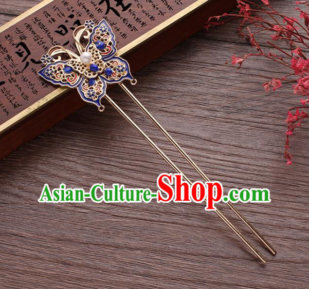 Traditional China Hanfu Ming Dynasty Hair Stick Ancient Princess Blueing Butterfly Hairpin